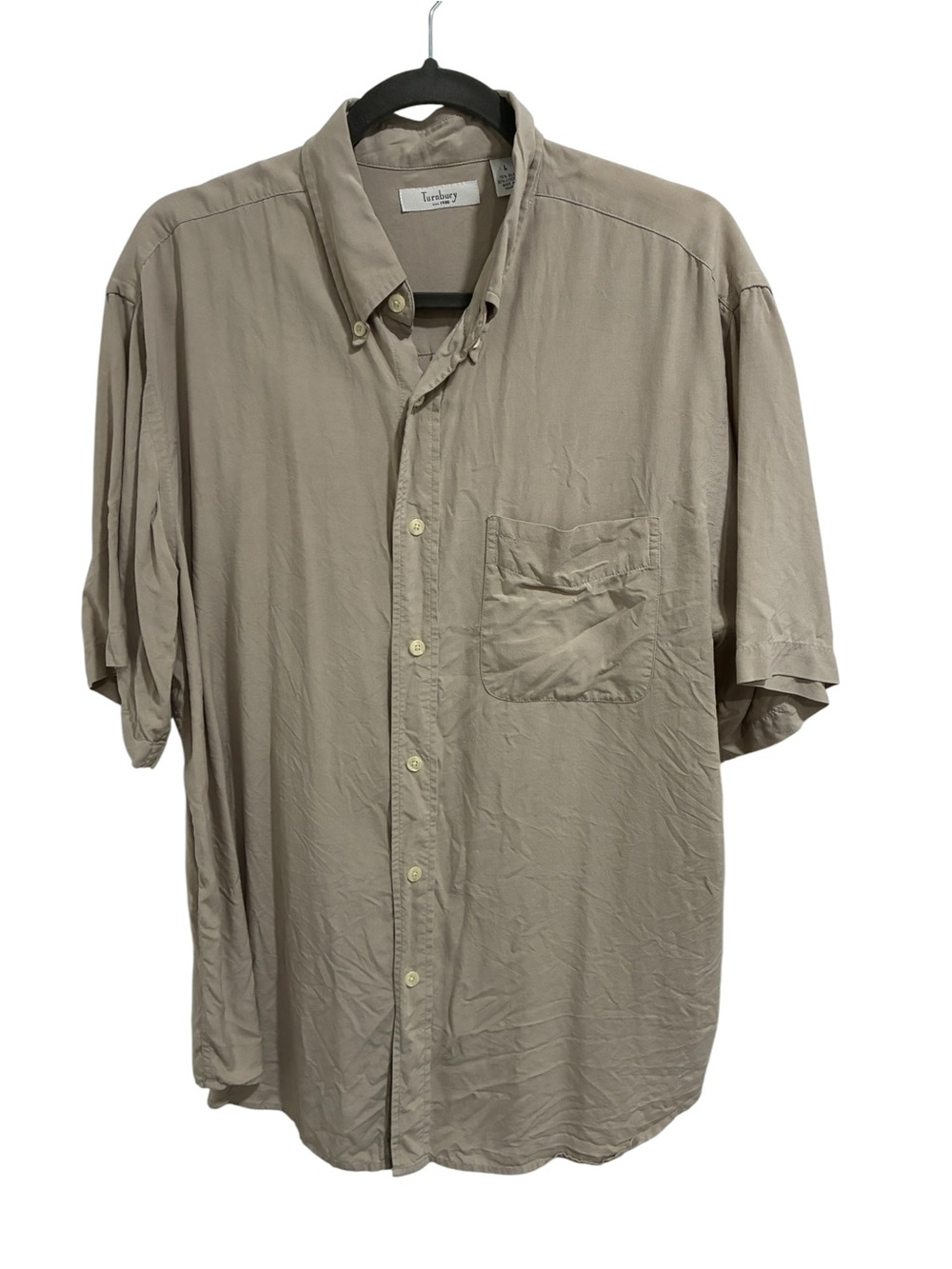Turnbury Silk Blend Tan Short-Sleeve Button Down Shirt Size Large